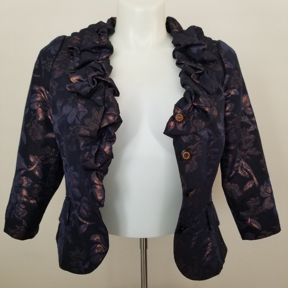 Rickie Freeman for Teri Jon Navy Blazer with Metallic Rose Accents